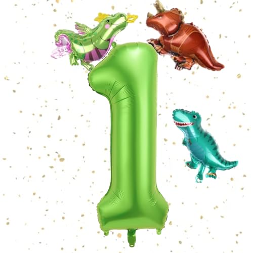 101,6 cm grüner Zahlenballon, 3 Stück Dinosaurier-Ballon, Dinosaurier-Grüner Geburtstagsballon, Dekoration für Kindergeburtstag, Babyparty, Party-Dekorationen und Tierthemen-Party, Dinosaurier-Party von Cozevdnt