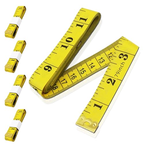 2 in 1 maßband nähen körper, 5 Bände Maßband Körpe 200cm/79 Zoll, Massband cm + inch, Schneidermaßband/Maßband Körper/Masband körpermaße, 200 cm Maßband (Gelb) von Cozevdnt