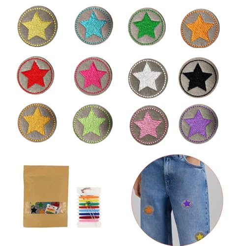 Cozevdnt 12 Jeans FlickenSternaufnäher, mit 1 Nähset Pro Packung, Geeignet für Erwachsenen und Kinderkleidung, Hosen, Schultaschen und Mehr. Cozevdnt 12 Jeans FlickenSternaufnäher, mit 1 Nähset Pro Packung, Geeignet für Erwachsenen und Kinderkleidung, Hosen, Schultaschen und Mehr. von Cozevdnt