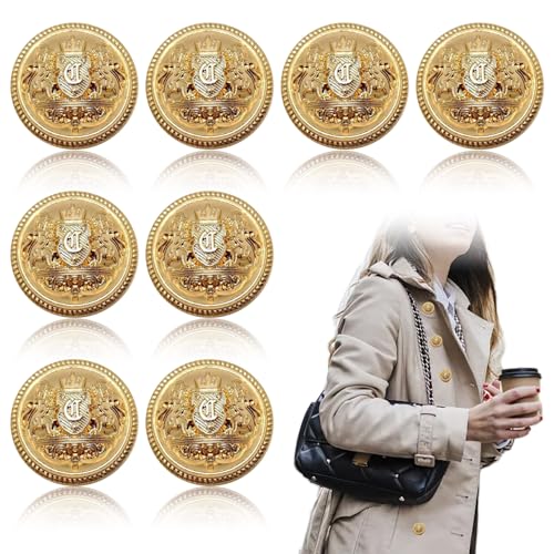 Cozevdnt 8 Stück Metall Knöpfe, Blazer, Vintage Ösenknöpfe, Gold Runde Dekorative, Ersatz Metallknöpfe für Blazer, Anzüge, Uniform (22mm) von Cozevdnt