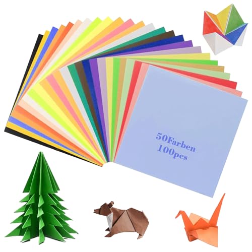 Cozevdnt Bunt Quadratisch Origami Papier, 100 Blatt 50 Farben 15 x 15 cm Doppelseitig Zweifarbig Origami Papier, für DIY Kunst Bastelprojekte Kinder Bastelprojekte Weihnachten Basteln von Cozevdnt