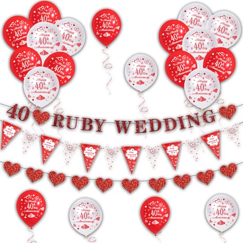 Dekoration zum 40. Hochzeitstag, Party-Dekoration, Luftballons, Banner, Wimpelkette, für 40. Hochzeitstag, Partyzubehör Dekoration zum 40. Hochzeitstag, Party-Dekoration, Luftballons, Banner, Wimpelkette, für 40. Hochzeitstag, Partyzubehör von Cozevdnt