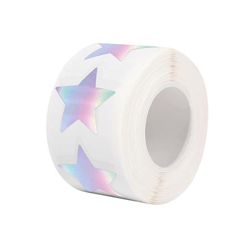 Glitzer Star Sticker Sterne Aufkleber, 500 Stück Silber Sticker Sterne Glitzer Holografische Eine Rolle 2,5cm Silber Aufkleber, Selbstklebende Stern Belohnung von Cozevdnt