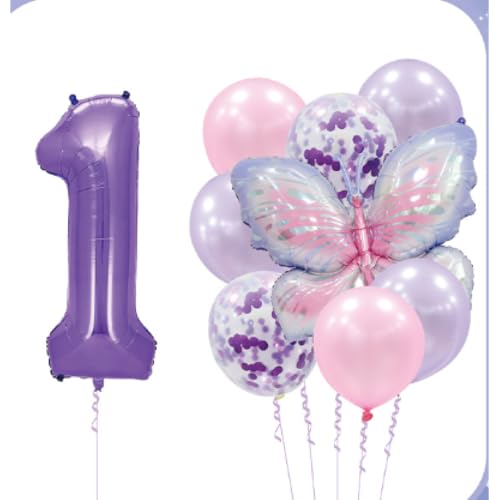New Pink Purple Butterfly luftballon, 1. Geburtstag Jahr Mädchen Happy Flower Folienballon, Schmetterlinge Deko, Themenparty Dekoration New Pink Purple Butterfly luftballon, 1. Geburtstag Jahr Mädchen Happy Flower Folienballon, Schmetterlinge Deko, Themenparty Dekoration von Cozevdnt