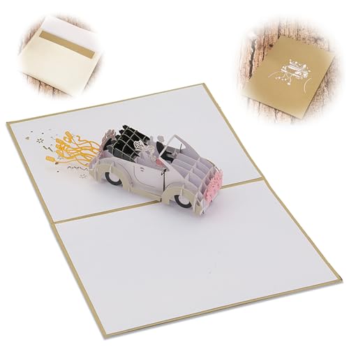 Pop Up Hochzeitskarte 3D Hochzeitsauto, Edle Glückwunschkarte zur Hochzeit & Trauung, Handgefertigte Karte zur Hochzeit, 3D Geschenkkarte von Cozevdnt