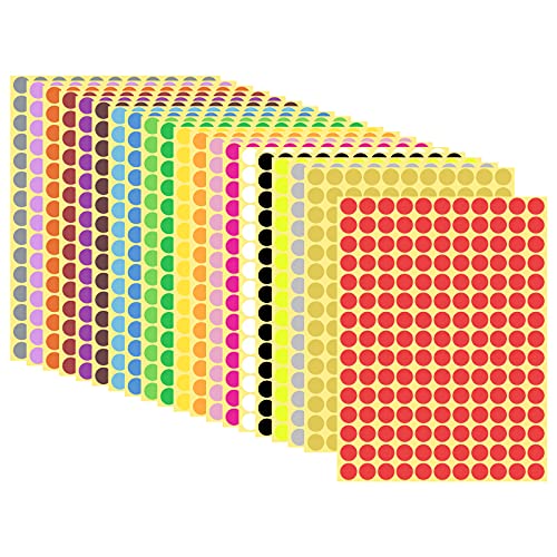 10mm Bunt Runde Punktaufkleber, Farbkodierung Etiketten Selbstklebende Markierungspunkte Klebepunkte Aufkleber Etiketten mit Schwarze Maker-Stifte für Kalender, Basteln, Papier, 20 Farben, 3300pcs von Cozlly