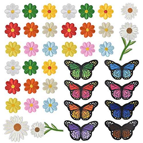 39 Stück Schmetterlinge Blumen Bügelflicken, Applikationen Patches zum Aufbügeln, Stickerei Nähen Iron on Flicken Gestickten Aufnäher Aufkleber, Aufbügler Aufnähen Patch für Kleidung Jean Jacken von Cozlly