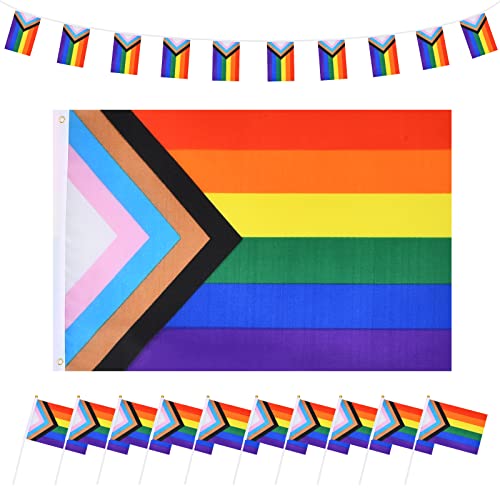 3x5 Ft Pride Rainbow Flag Set Kleine Regenbogenflagge und weißer Kunststoffstab Wimpel Banner Wetterfest Heller LGBTQ-Flagge Festival-Deko für Zuhause Party Paraden Karneval Feierlichkeiten (22 Stück) von Cozlly