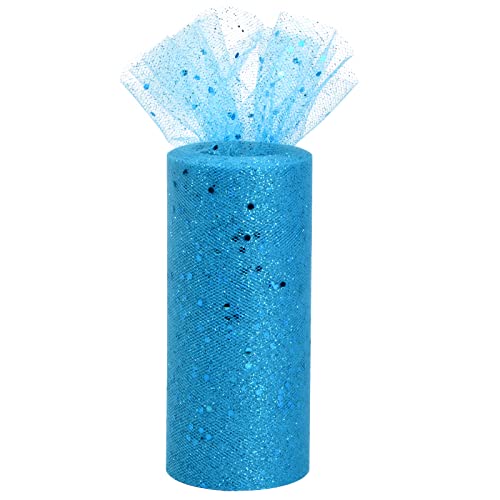 Cozlly 14.8cm x 25 Yards Tüllband Glitzer, Tüllstoff Rolle, Glitzernde Pailletten Tüll Rolle, Tüllstoff für DIY Geschenke Einpacken, Tutu Rock, Partydekoration (Blau) von Cozlly