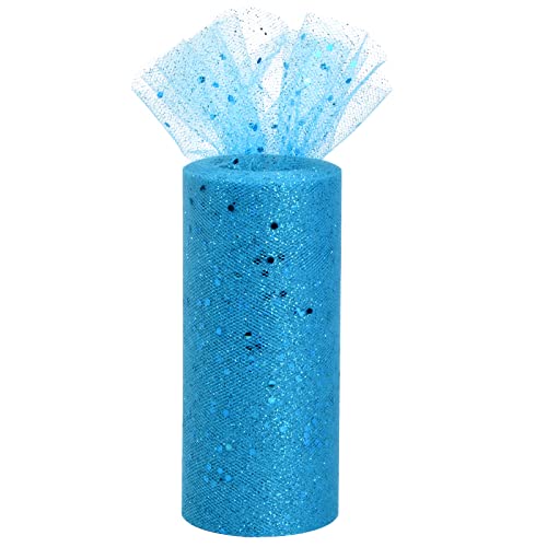 Cozlly 14.8cm x 25 Yards Tüllband Glitzer, Tüllstoff Rolle, Glitzernde Pailletten Tüll Rolle, Tüllstoff für DIY Geschenke Einpacken, Tutu Rock, Partydekoration (Blau) von Cozlly