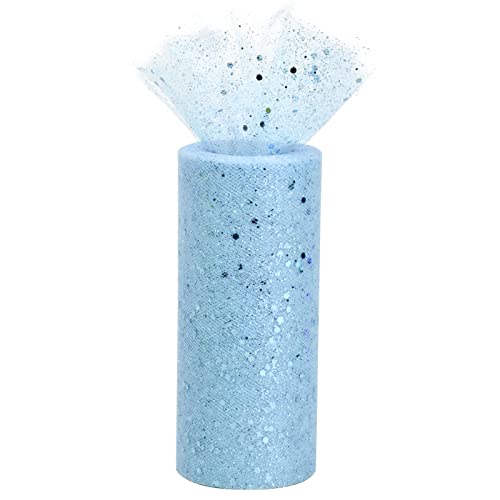 Cozlly 14.8cm x 25 Yards Tüllband Glitzer, Tüllstoff Rolle, Glitzernde Pailletten Tüll Rolle, Tüllstoff für DIY Geschenke Einpacken, Tutu Rock, Partydekoration (Hellblau) von Cozlly