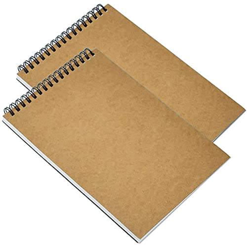 Cozlly 2 Stück Zeichenblock A5, Skizzenbuch 100 160gsm Seiten Blanko Skizzenblock, Zeichenheft mit Hardcover und Spiralbindung, Kraft Coverzeichenbuch, Sketchbook Künstler für Kinder Erwachsen von Cozlly