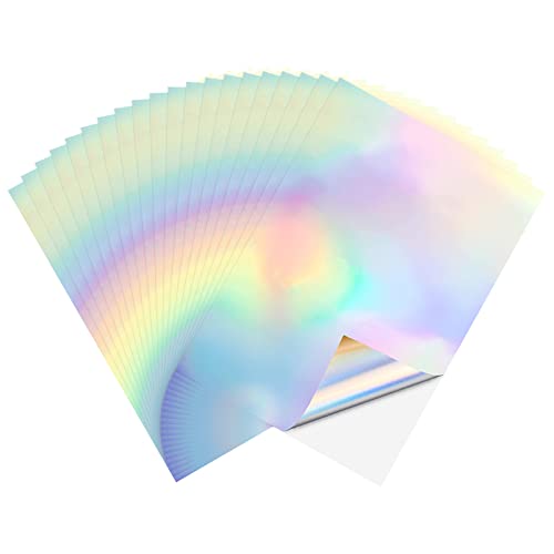 Cozlly 20 Blatt Aufkleber Papier für Drucker A4, Holographische Aufkleber Papier, Wasserfest Bedruckbare Aufkleber, Glänzendes Druckerpapier, A4 Klebepapier für Tintenstrahl- und Laserdrucker von Cozlly