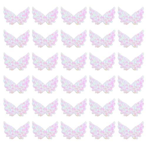 Cozlly 30 Stück Kleine Engelsflügel zum Basteln, Engelsflügel Klein Pailletten Flügel Patches, Engelsflügel zum Basteln, Kleidung Applique Rucksack Aufnäher für Kleidungsstück Aufnähen, Weiß von Cozlly