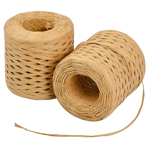 Cozlly Bast Papier Bänder 3 Rollen, 200M Raffia Papierband Naturbast, Natur Papierschnur Geschenkband Bastelschnur, für Geschenkverpackung, Weben, Dekoration und Gärtnern - Hellbraun von Cozlly