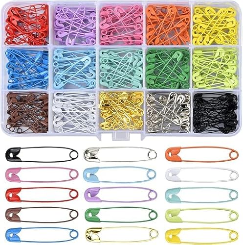 Cozlly Bunte Sicherheitsnadeln, 300 Stück Metall Sicherheitsnadeln mit Aufbewahrungsbox, 31mm Haltbar Rostbeständig, für DIY Fertigkeit-Herstellung und Kleidung (15 Farben) von Cozlly