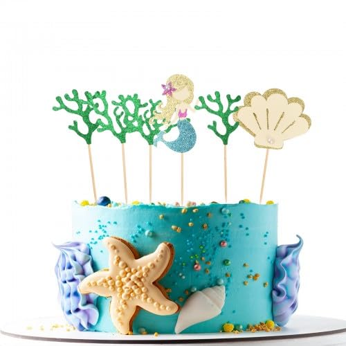Cozlly Glitzer Meerjungfrau Tortendeko, 12 Stück Ocean Theme Cake Toppers, Kuchendeko, Cupcake Deko, Muffin Deko, für Mädchen Party Geburtstag Party Kuchen Dekoration Supplies von Cozlly