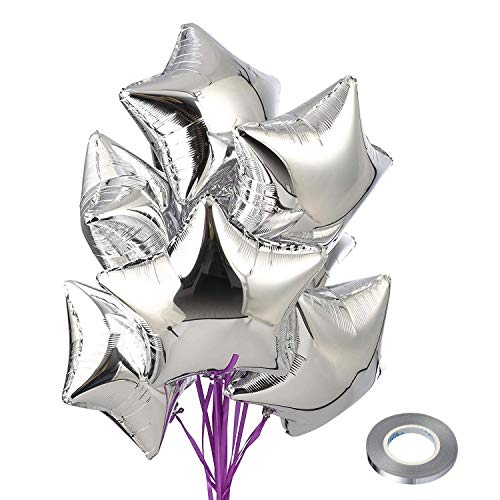 CozofLuv 25 Stück 18 Zoll Stern Folienballon Luftballons Sternluftballons Heliumballon Folienluftballon Ballone für Geburtstag, Hochzeit, Valentinstag, Weihnachtsfeierdekoration (Silber) von CozofLuv