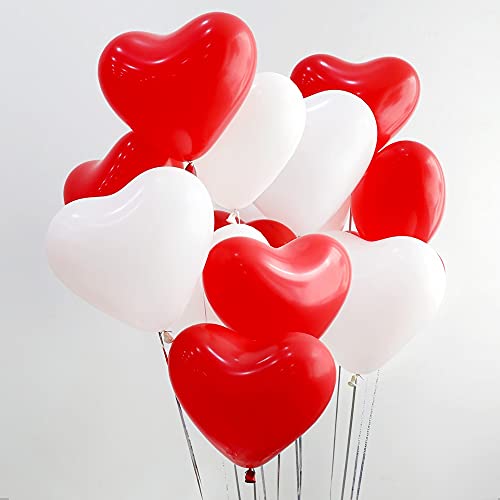 CozofLuv 50 Stück Latex Rot Weiß Herzballons Hochzeit Luftballons Geburtstag Geburtstagsdeko Frauen von CozofLuv