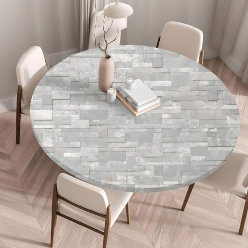 Cozomiz Elastische Tischdecke Gartentischdecke Rundtischdecke wasserdichte rutschfeste Abwischbar Schmutzabweisend Tischdecke Stein 60cm Runde Enge Passform von Cozomiz