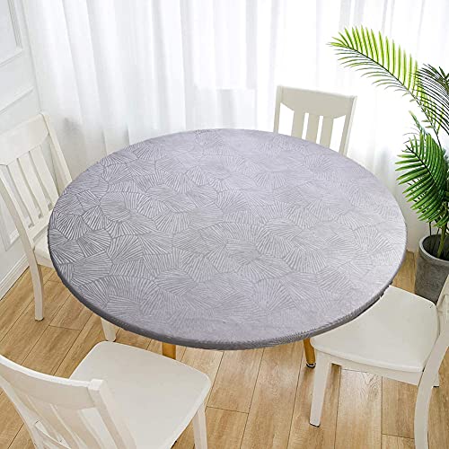 Cozomiz Jacquard Elastische Tischdecke Gartentischdecke Rundtischdecke wasserdichte rutschfeste Abwischbar Schmutzabweisend Tischdecke 110cm Runde Enge Passform Grau von Cozomiz