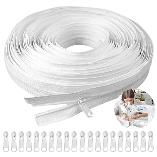 Endlos Reissverschluss, langer Spiralreißverschluss, 20 m Endlosreißverschluss mit Zipper Nylon Reißverschluss Endlos Reißverschluss Meterware mit 40 Metall Schieber für Bettwäsche Kleidung Tasche von Coztie