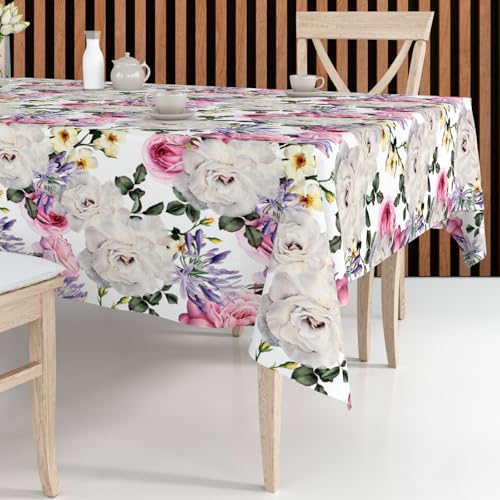 Cozy Home & Living Tischdecke 140x220 cm Rechteckig, Dekorative, Pflegeleicht & fleckenresistent, abwaschbar, Moderne Deko - hochwertiges Finish & Elegante Optik, Motiv: Rosenmuster, Teerose Cozy Home & Living Tischdecke 140x220 cm Rechteckig, Dekorative, Pflegeleicht & fleckenresistent, abwaschbar, Moderne Deko - hochwertiges Finish & Elegante Optik, Motiv: Rosenmuster, Teerose von Cozy Home & Living
