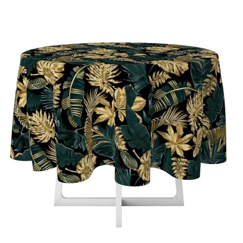 Runde Deko-Tischdecke 140 cm – Grüne Blätter, Polyester, Elegante Tischdekoration von Cozy Home & Living