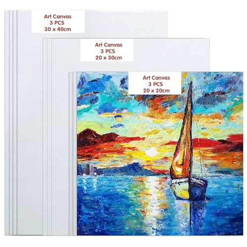 CozyOasis 9 Stück grundierte Leinwandtafeln – gespannte Baumwoll-Malplatten für Acryl, Öl und Gouache, 20 x 20 cm, 20 x 30 cm, 30 x 40 cm, Künstler-Kunstbedarf, ideal für Erwachsene, Anfänger und CozyOasis 9 Stück grundierte Leinwandtafeln – gespannte Baumwoll-Malplatten für Acryl, Öl und Gouache, 20 x 20 cm, 20 x 30 cm, 30 x 40 cm, Künstler-Kunstbedarf, ideal für Erwachsene, Anfänger und von CozyOasis
