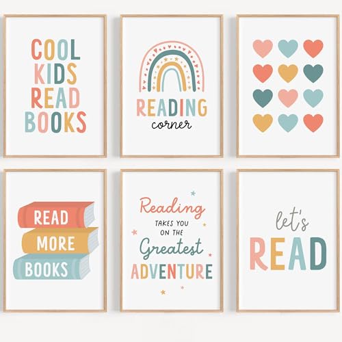 Kinder-Lese-Wandkunstdrucke – Set mit 6 ungerahmten Postern für Buchecke oder Klassenzimmer-Dekor – niedliche motivierende Leseeckschilder für Jungen und Mädchen, Schlafzimmer oder Bibliothek (A4 (21 Kinder-Lese-Wandkunstdrucke – Set mit 6 ungerahmten Postern für Buchecke oder Klassenzimmer-Dekor – niedliche motivierende Leseeckschilder für Jungen und Mädchen, Schlafzimmer oder Bibliothek (A4 (21 von CozyPrints