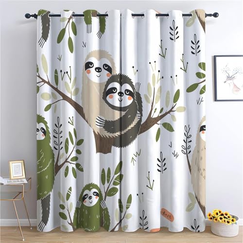 CozyRest Vorhang Blickdicht Thermovorhang Niedliche Faultiere Als Cartoon-Tiere Muster Gardinen Wohnzimmer Vorhänge Geräuschreduzierung Dekoration für Schlafzimmer Wohnzimmer Fenster 160 x 70 cm von CozyRest