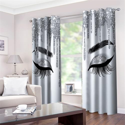 Gardinen Lange Wimpern Und Silberner Glitzer 2 Stück Verdunklungsvorhänge Mit Ösen Vorhänge Blickdicht Kälte- Und Wärmeisolierung H 214 x B 91.5 cm Vorhang Balkon Schlafzimmer Badezimmer Vorhänge von CozyRest