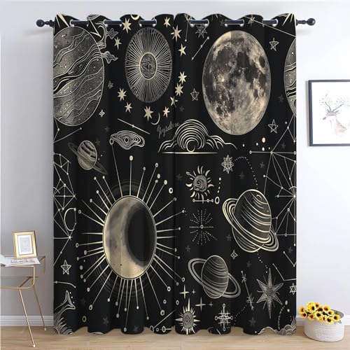 Verdunklungsvorhänge Gardinen mit Ösen Blickdichte Vorhänge Lärmschutzvorhang für Kinderzimmer Gardinen mit Sonne, Mond, Planet, Himmlische Elemente Muster, 215 x 110 cm, Vintage-Designstil 2er Set Verdunklungsvorhänge Gardinen mit Ösen Blickdichte Vorhänge Lärmschutzvorhang für Kinderzimmer Gardinen mit Sonne, Mond, Planet, Himmlische Elemente Muster, 215 x 110 cm, Vintage-Designstil 2er Set von CozyRest