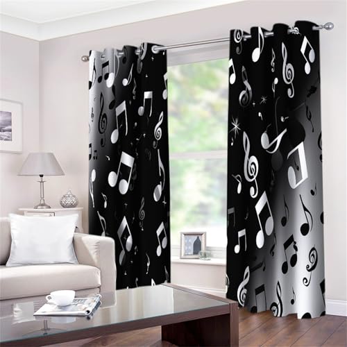 Vorhang Blickdicht Thermovorhang Musiknoten Muster Gardinen Wohnzimmer Vorhänge Kinderzimmer Geräuschreduzierung Dekoration für Schlafzimmer Wohnzimmer Küche Fenster Schwarzer Farbverlauf 160 x 70 cm von CozyRest