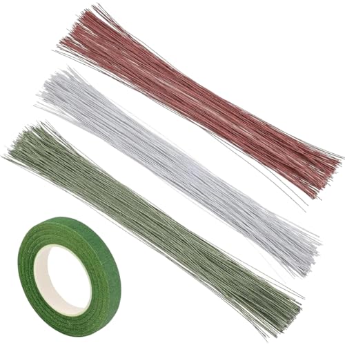 Cozylkx 300 Stück Blumendraht, 26 Gauge-Blumenstiele Mit 90 Fuß Grünem Floristenband, Handgefertigtes Blumenzubehör Für DIY-Blumenarrangements von Cozylkx