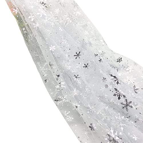 Cozylkx Tüll Stoff Schneeflocken Glitzer Tüll Material 150 cm × 100 cm Pailletten-mesh-Stoff Für DIY Tutu Rock Hochzeitskleid Dekorationen,Weiß von Cozylkx