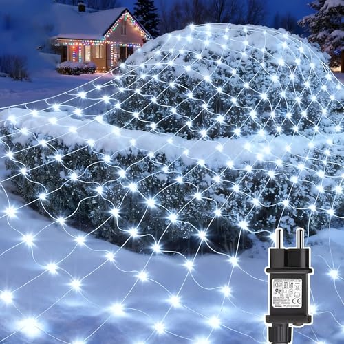 Cozymeow Lichternetz Außen 3x2m 200 LED Lichterkette Netz mit Stecker, Timer, 8 Modi Lichternetz Innen Wasserdicht Lichtervorhang für Busch Garten Wand Balkon Baum Zimmer Hochzeit Deko - Kaltweiß von Cozymeow