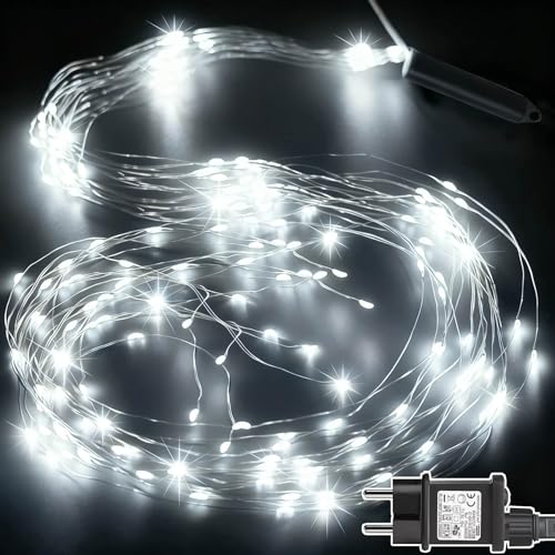 Cozymeow Lichterschweif 2M 400 LED Weihnachtsbeleuchtung mit Strom, Timer, Lichterstrang 8 Modi Wasserfall Lichterkette Wasserdicht Lichterbündel für Weihnachten Außen Innen Deko - Kaltweiß von Cozymeow