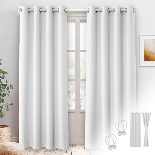 Cozyor 2X blickdichte Vorhänge + 2X Raffhalter mit Magnet, Thermogardine gegen Kälte, weiß Purity, Gardine mit Ösen für Schlafzimmer, Wohnzimmer, Kinderzimmer 240x135 cm von Cozyor