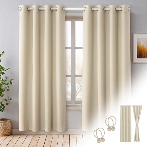 Cozyor 2X blickdichte Vorhänge + 2X Raffhalter mit Magnet, Thermogardine gegen Kälte 100% verdunkelnd, beige Driftwood, Gardine mit Ösen für Schlafzimmer, Wohnzimmer, Kinderzimmer 200x135 cm Cozyor 2X blickdichte Vorhänge + 2X Raffhalter mit Magnet, Thermogardine gegen Kälte 100% verdunkelnd, beige Driftwood, Gardine mit Ösen für Schlafzimmer, Wohnzimmer, Kinderzimmer 200x135 cm von Cozyor