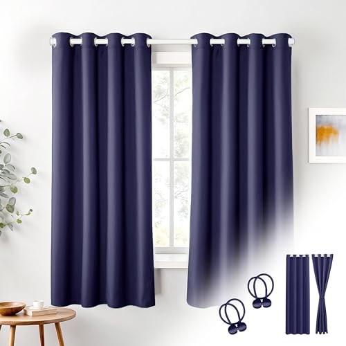 Cozyor 2X blickdichte Vorhänge + 2X Raffhalter mit Magnet, Thermogardine gegen Kälte 100% verdunkelnd, blau Ocean, Gardine mit Ösen für Schlafzimmer, Wohnzimmer, Kinderzimmer 175x135 cm von Cozyor