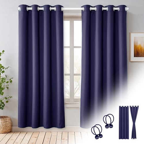 Cozyor 2X blickdichte Vorhänge + 2X Raffhalter mit Magnet, Thermogardine gegen Kälte 100% verdunkelnd, blau Ocean, Gardine mit Ösen für Schlafzimmer, Wohnzimmer, Kinderzimmer 200x135 cm von Cozyor