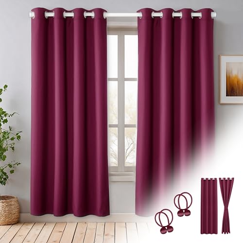 Cozyor 2X blickdichte Vorhänge + 2X Raffhalter mit Magnet, Thermogardine gegen Kälte 100% verdunkelnd, rot Berry, Gardine mit Ösen für Schlafzimmer, Wohnzimmer, Kinderzimmer 200x135 cm Cozyor 2X blickdichte Vorhänge + 2X Raffhalter mit Magnet, Thermogardine gegen Kälte 100% verdunkelnd, rot Berry, Gardine mit Ösen für Schlafzimmer, Wohnzimmer, Kinderzimmer 200x135 cm von Cozyor