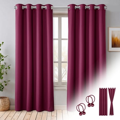 Cozyor 2X blickdichte Vorhänge + 2X Raffhalter mit Magnet, Thermogardine gegen Kälte 100% verdunkelnd, rot Berry, Gardine mit Ösen für Schlafzimmer, Wohnzimmer, Kinderzimmer 220x135 cm Cozyor 2X blickdichte Vorhänge + 2X Raffhalter mit Magnet, Thermogardine gegen Kälte 100% verdunkelnd, rot Berry, Gardine mit Ösen für Schlafzimmer, Wohnzimmer, Kinderzimmer 220x135 cm von Cozyor