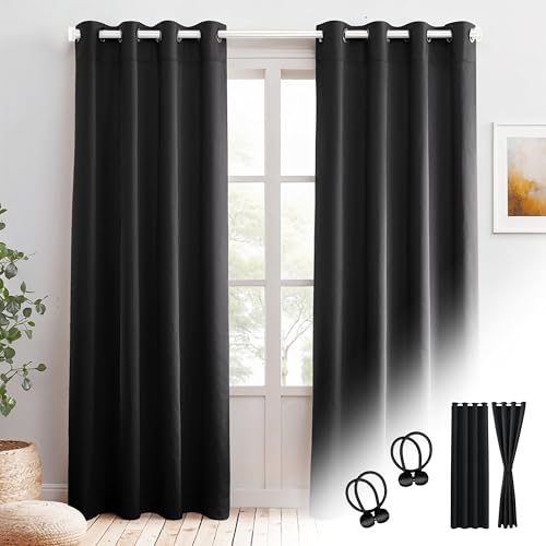 Cozyor 2X blickdichte Vorhänge + 2X Raffhalter mit Magnet, Thermogardine gegen Kälte 100% verdunkelnd, schwarz Eclipse, Gardine mit Ösen für Schlafzimmer, Wohnzimmer, Kinderzimmer 240x135 cm Cozyor 2X blickdichte Vorhänge + 2X Raffhalter mit Magnet, Thermogardine gegen Kälte 100% verdunkelnd, schwarz Eclipse, Gardine mit Ösen für Schlafzimmer, Wohnzimmer, Kinderzimmer 240x135 cm von Cozyor