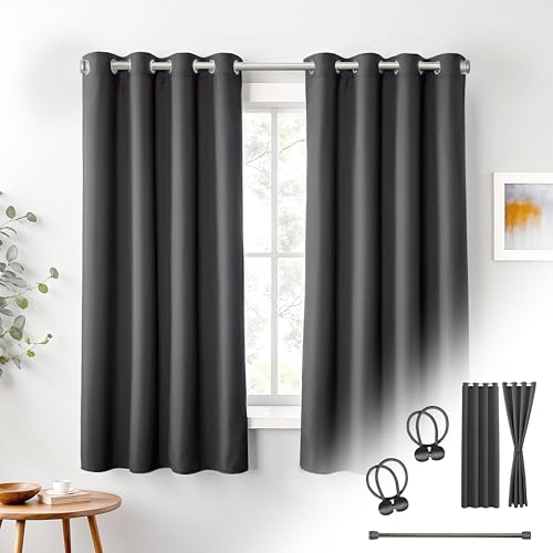 Cozyor Praktisches Set ohne Bohren: 2X Vorhang + 1x Klemmstange Silber 70-120 cm + 2X Raffhalter mit Magnet Blickdicht & verdunkelnd, als Raumteiler, Fenster & Tür Anthrazit Thermovorhang 160x135cm von Cozyor
