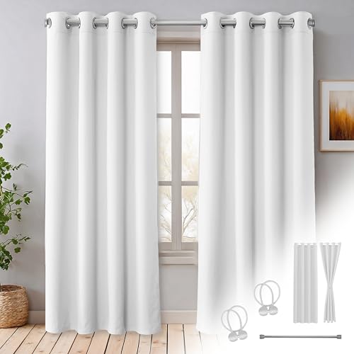 Cozyor Praktisches Set ohne Bohren: 2X Vorhang + 1x Klemmstange Silber 70-120 cm + 2X Raffhalter mit Magnet Blickdicht & verdunkelnd, als Raumteiler, Fenster & Tür Weiß Thermovorhang 220x135cm Cozyor Praktisches Set ohne Bohren: 2X Vorhang + 1x Klemmstange Silber 70-120 cm + 2X Raffhalter mit Magnet Blickdicht & verdunkelnd, als Raumteiler, Fenster & Tür Weiß Thermovorhang 220x135cm von Cozyor
