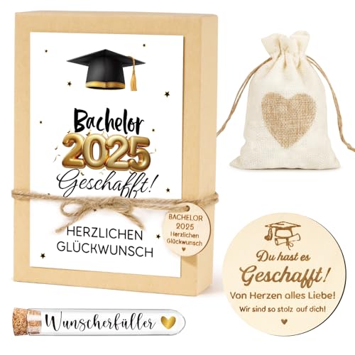 2025 Gift Including Gift Box ABI Created Greeting Card Du hast es geschafft Wooden Card Wish Fulfiller Test Tube Jute Bag Lucky Charm ABI Abitur Exam Boys Girls (Bachelor 2025 Created) von Cozzmats