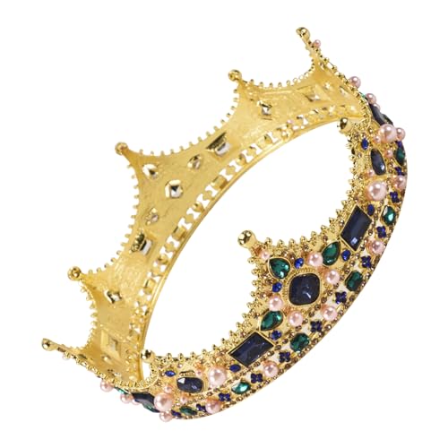 Cpolebev Goldene KöNigskronen für Herren - Barocke Vintage-Kristallkrone mit Strasssteinen, Herren-KöNigskrone für Theater-Abschlussball- von Cpolebev