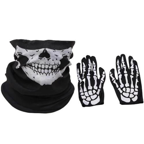 Cpolebev Halloween Maske Scary Skull Chin Maske Skeleton Ghost Hand Schuhe für Performances, Partys, Dress Up, Festivals (3 StüCk/Set) von Cpolebev